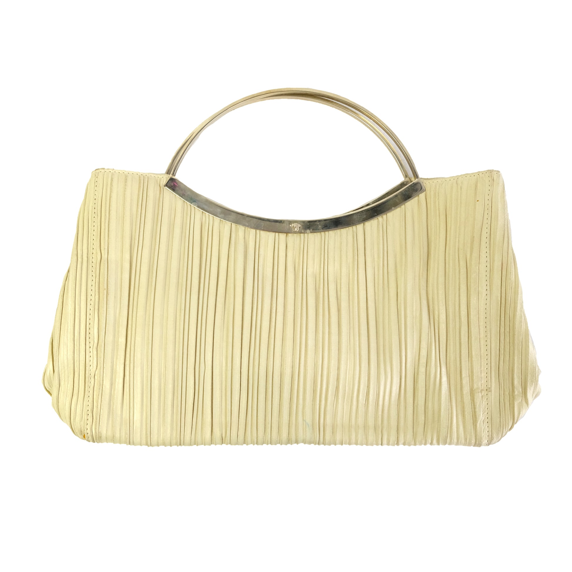 1990s Vintage Versace Handbag in Pleated Cream Leather