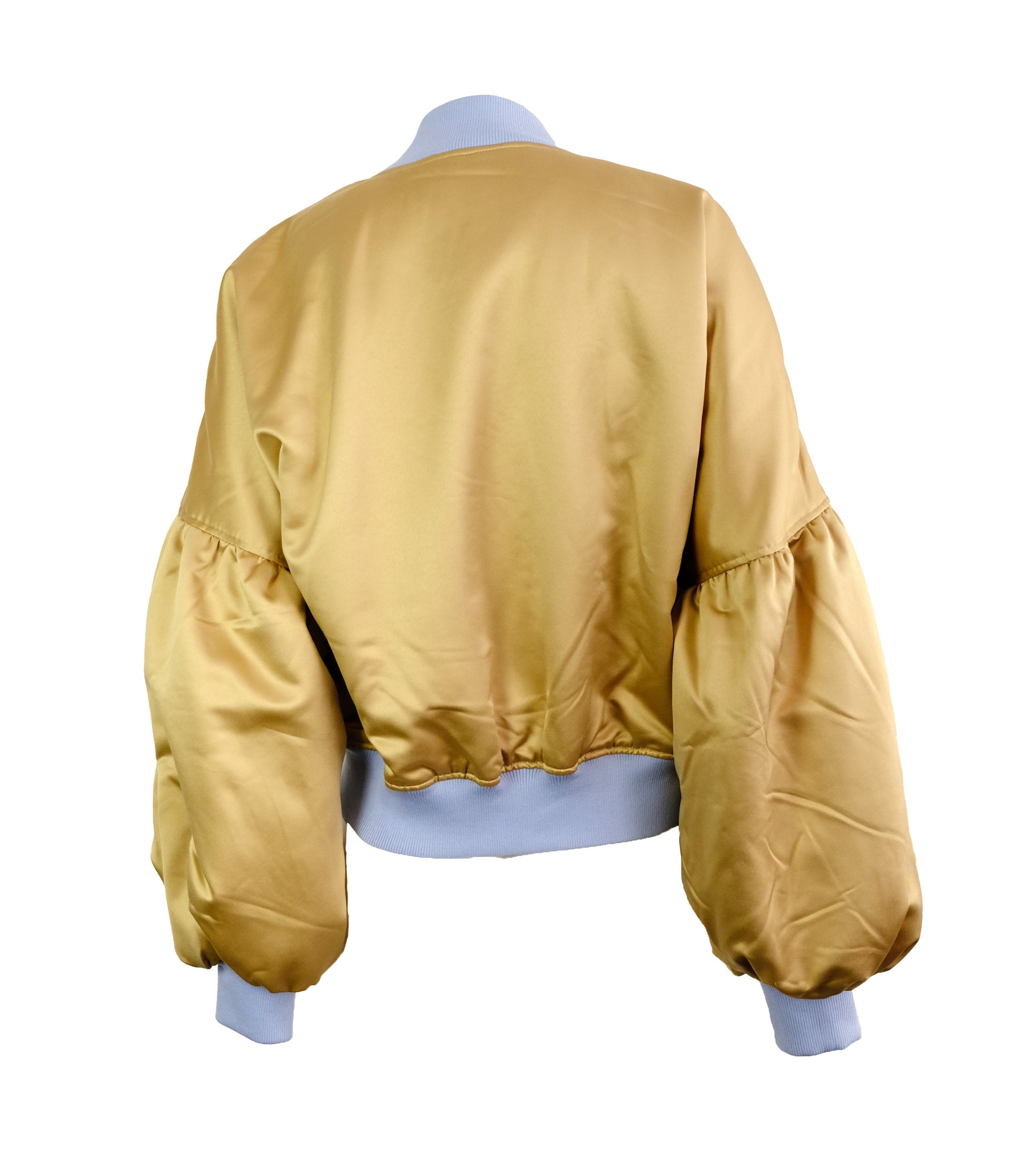 Stine Goya Gold Satin Bomber Jacket with Frill, M