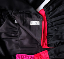 Roland Klein 1980s Party Dress in Black Satin with Pink & Red  Sash, Matching Handbag, UK10