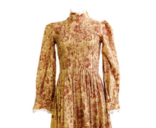 Laura Ashley 1970s Vintage Prairie Maxi Dress, Pale Brown Floral, Small