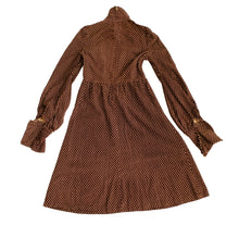 Biba 1970s Vintage Dress in Brown Polka Dot Needlecord, UK8-10