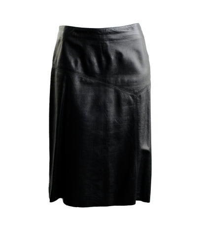 Donna Karan Vintage Black Leather A-line Skirt, UK10-12