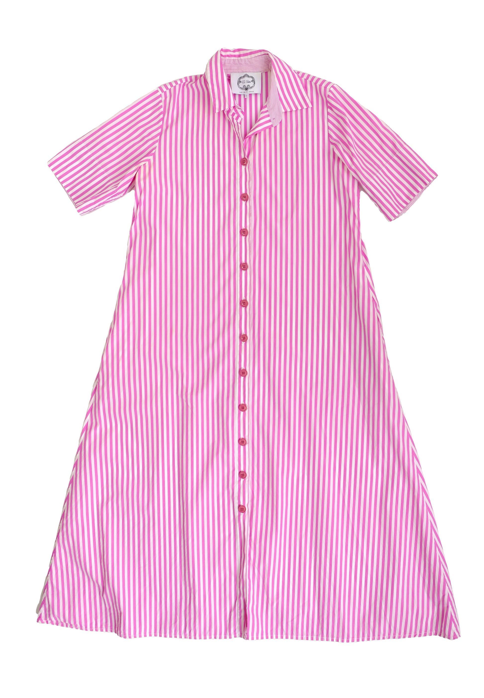 Evi Grintela Pink Candy Stripe Summer Shirt Dress, L