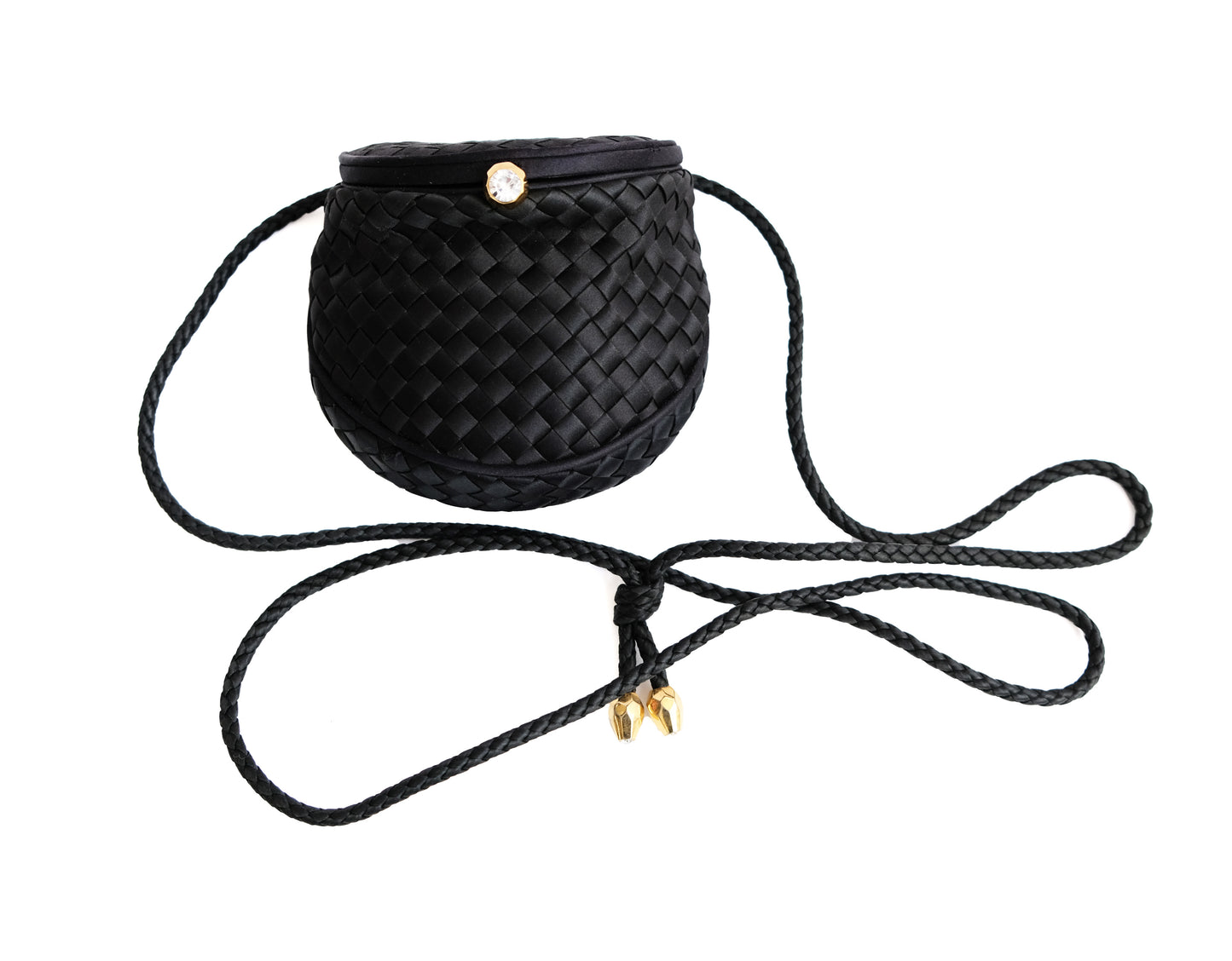 Bottega Veneta Mini Evening Bag in Intrecciato Black Satin