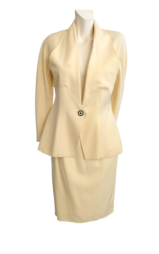 Karl Lagerfeld 1990s Vintage Skirt Suit in Cream Wool, UK10-12
