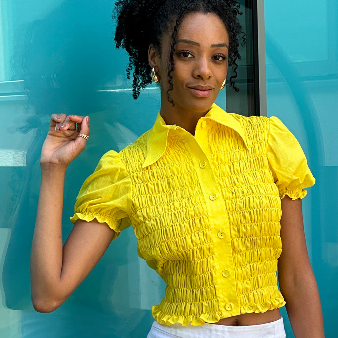 1970s Smocked Canary Yellow Blouse