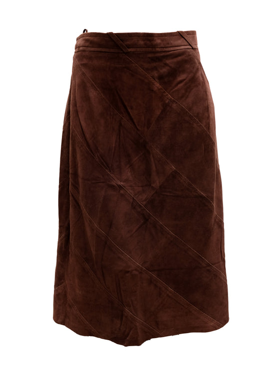 Bogner Vintage A-line Skirt in Chocolate Brown Suede, UK14