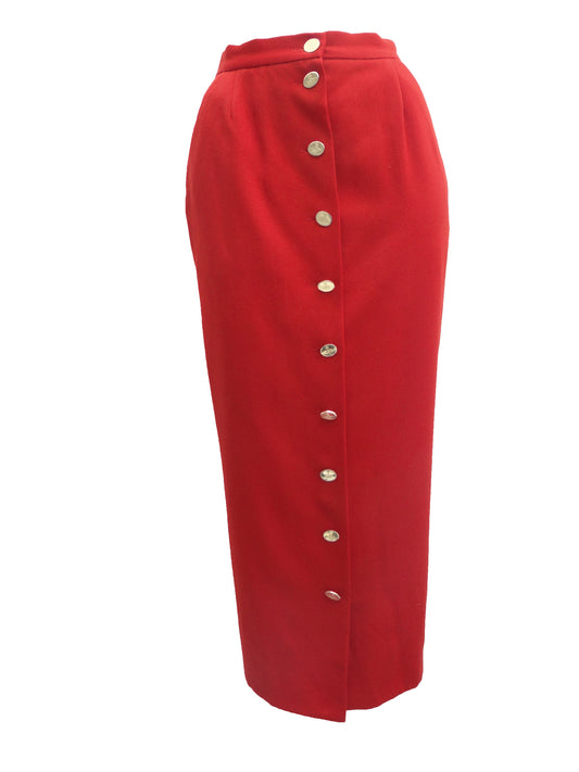 Vintage Vivienne Westwood Button Through Tailored Red Wool Skirt UK10-12