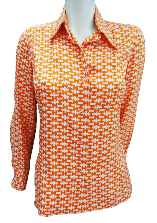 Vintage Hermes Sport Graphic H Silk Shirt, c.1970s, UK10