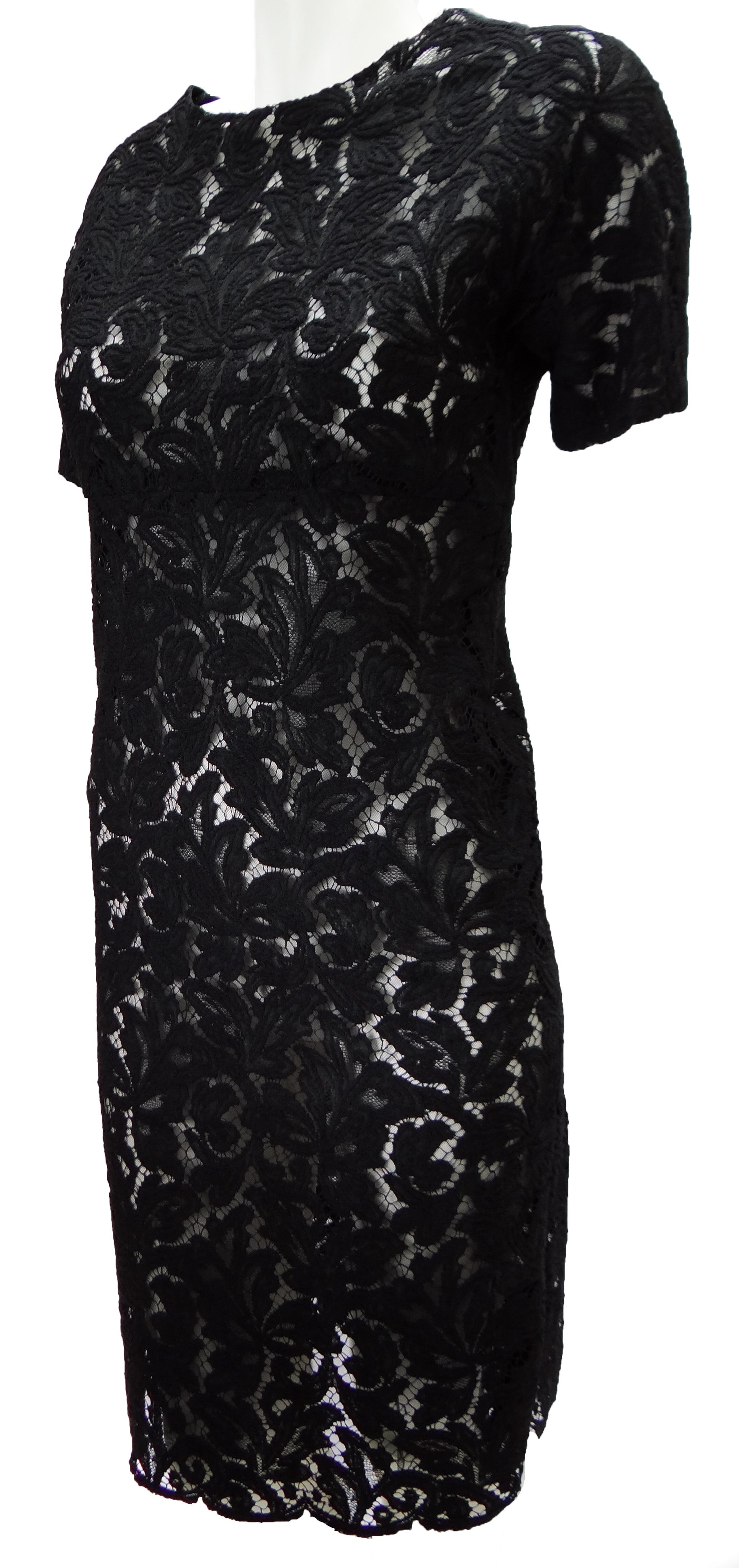 Vintage 1950s Black Lace Cocktail Dress UK10