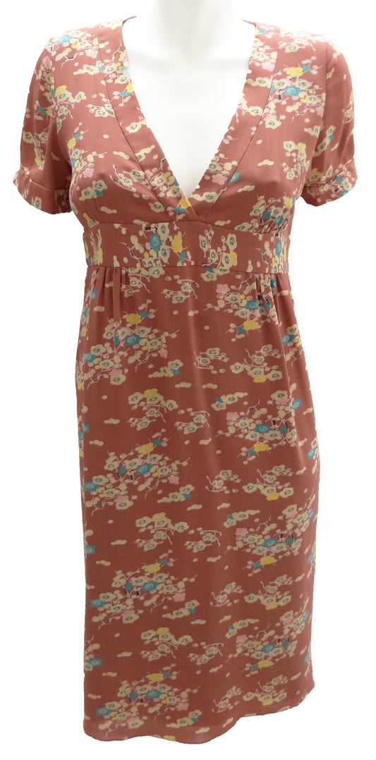 Freda Floral Rose Silk Summer Dress UK14