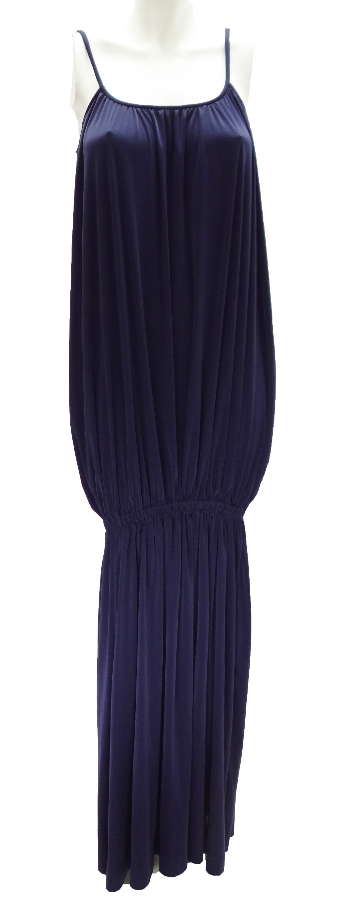 Vintage Lanvin Navy Blue Tubular Evening Gown UK12