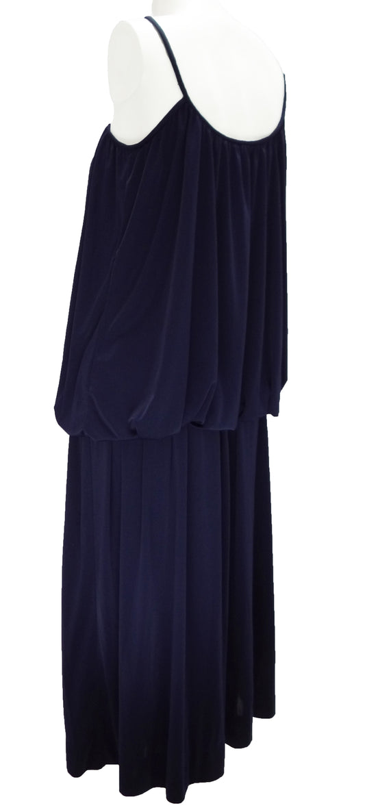 Vintage Lanvin Navy Blue Tubular Evening Gown UK12