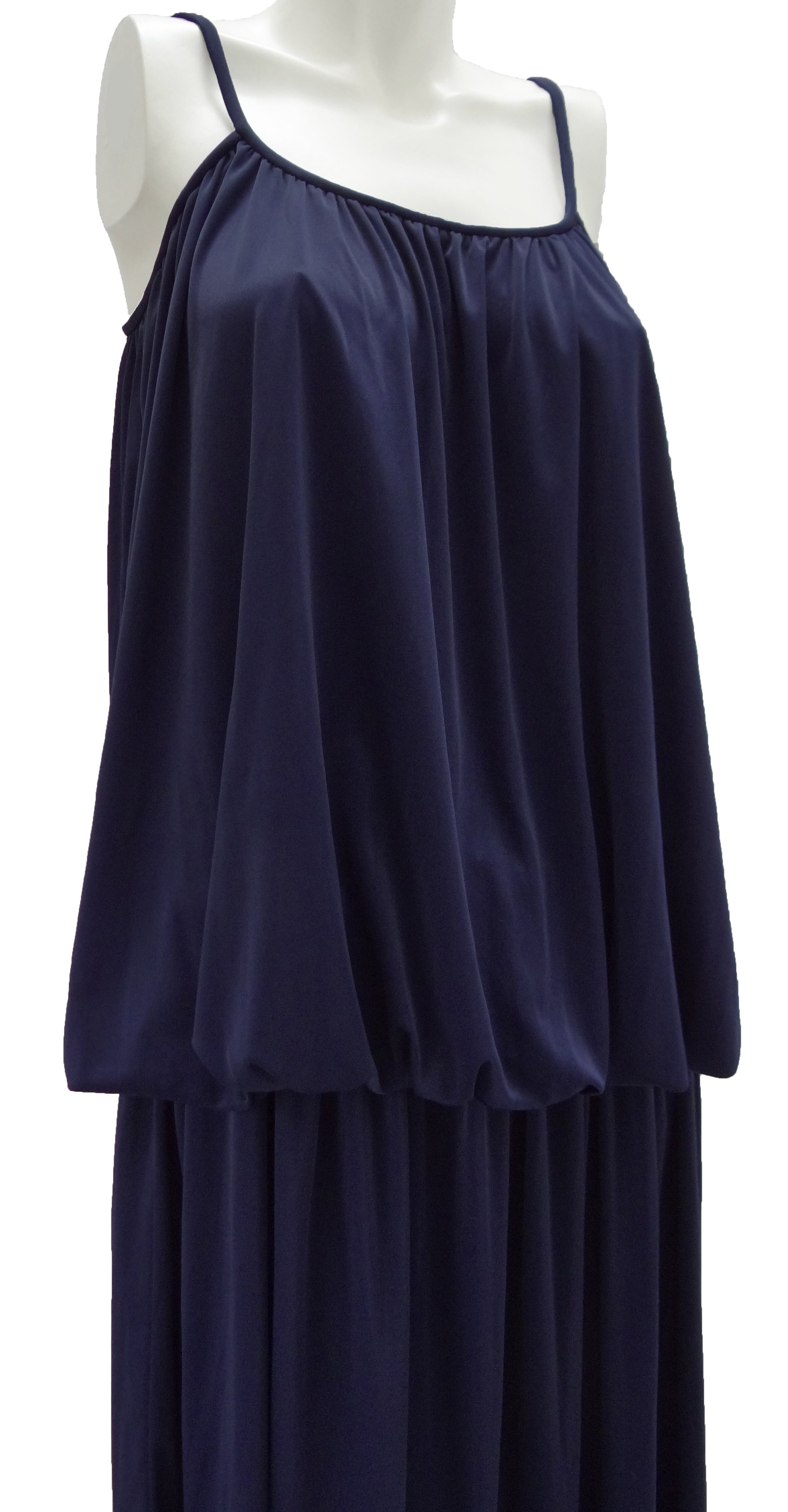 Vintage Lanvin Navy Blue Tubular Evening Gown UK12