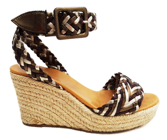 Hermes Rope Soled Platform Wedges with Plaited Straps, UK4