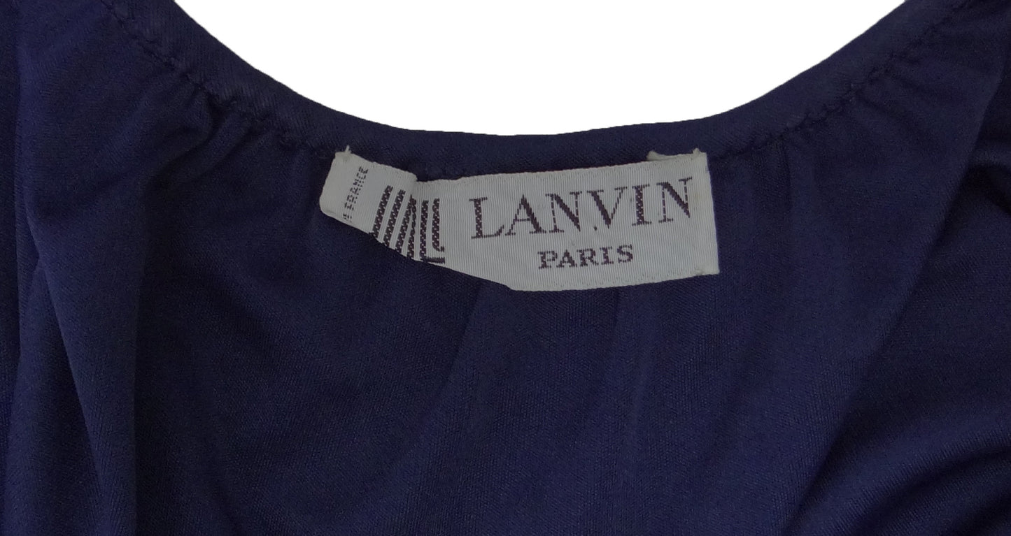 Vintage Lanvin Navy Blue Tubular Evening Gown UK12