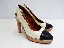 Lanvin Two Tone Patent Slingbacks with Wooden Heels and Platforms, UK6.5