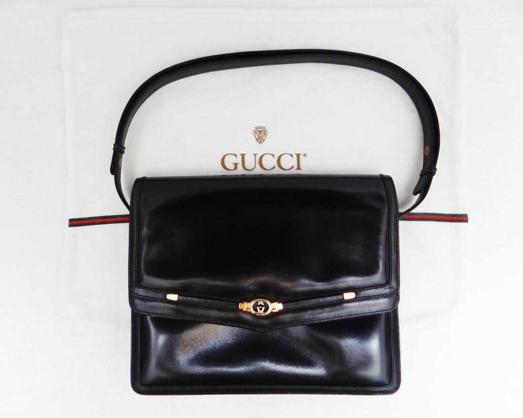 Vintage Gucci 1960s Black Leather Kelly Hand Bag at 1stDibs