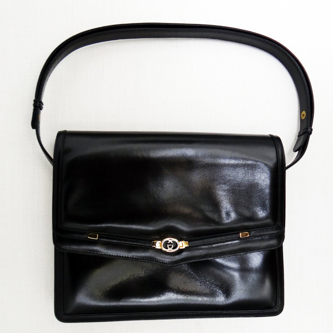 Vintage Gucci 1960s Black Leather Kelly Hand Bag at 1stDibs