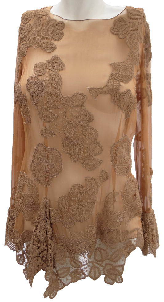 Alberta Ferretti Sheer Flesh Coloured Lace Blouse UK10