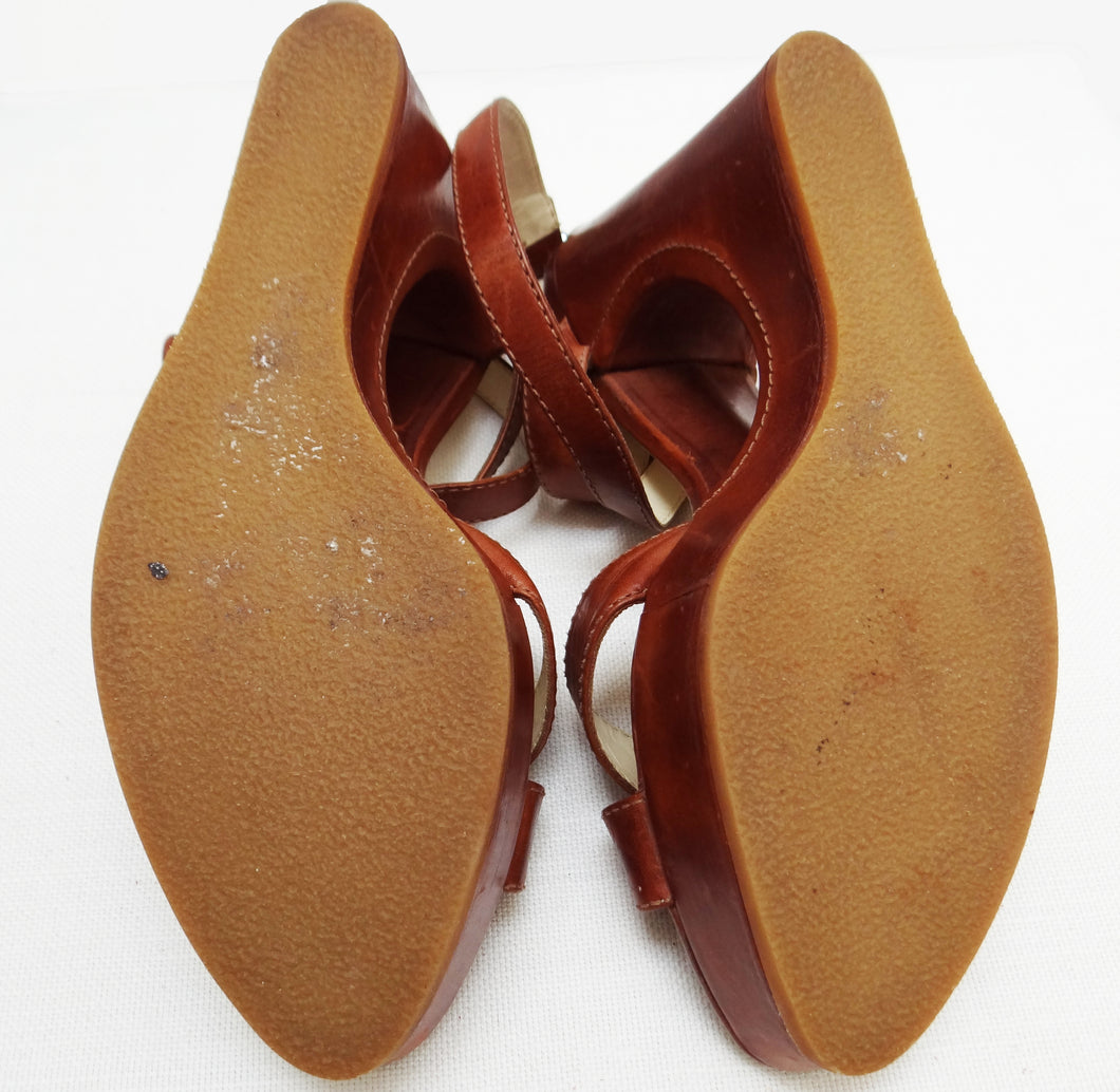 Rupert Sanderson Tan Leather Wedge Heels UK7 Menage Modern Vintage