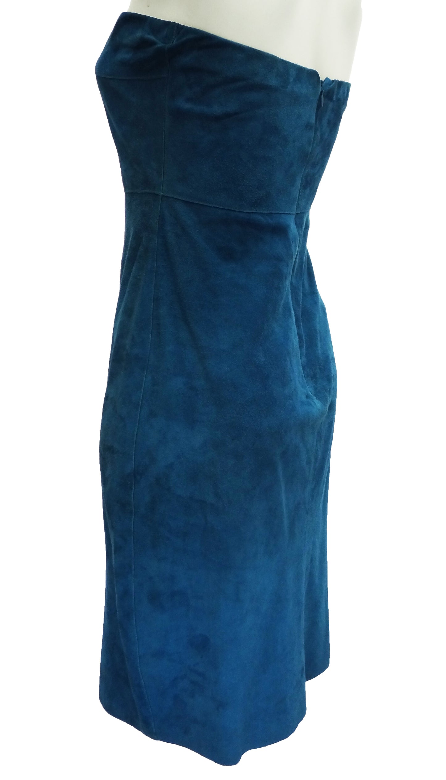 Tahari Petrol Blue Strapless Suede Sheath Dress Uk10-12