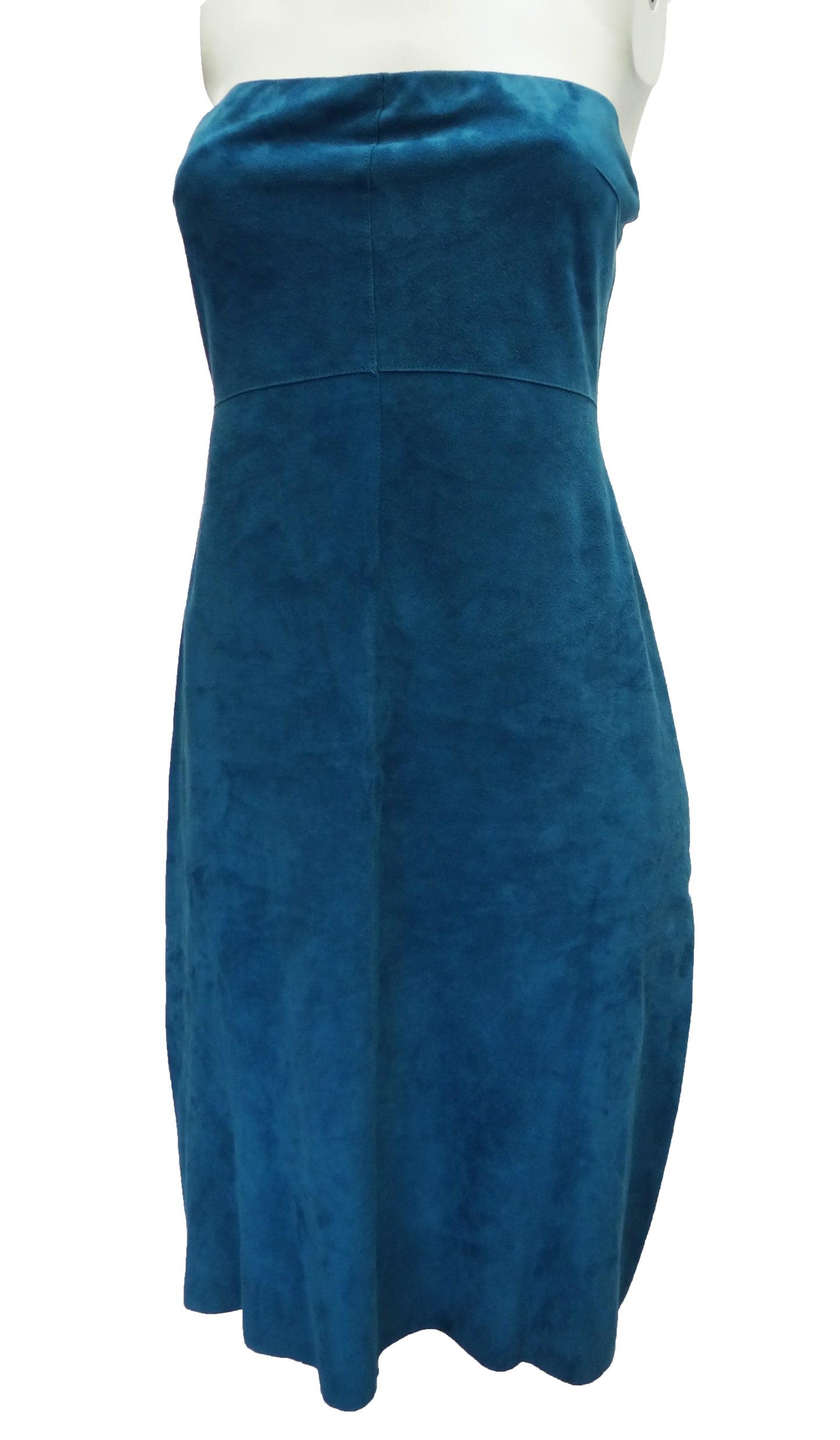 Tahari Petrol Blue Strapless Suede Sheath Dress Uk10-12