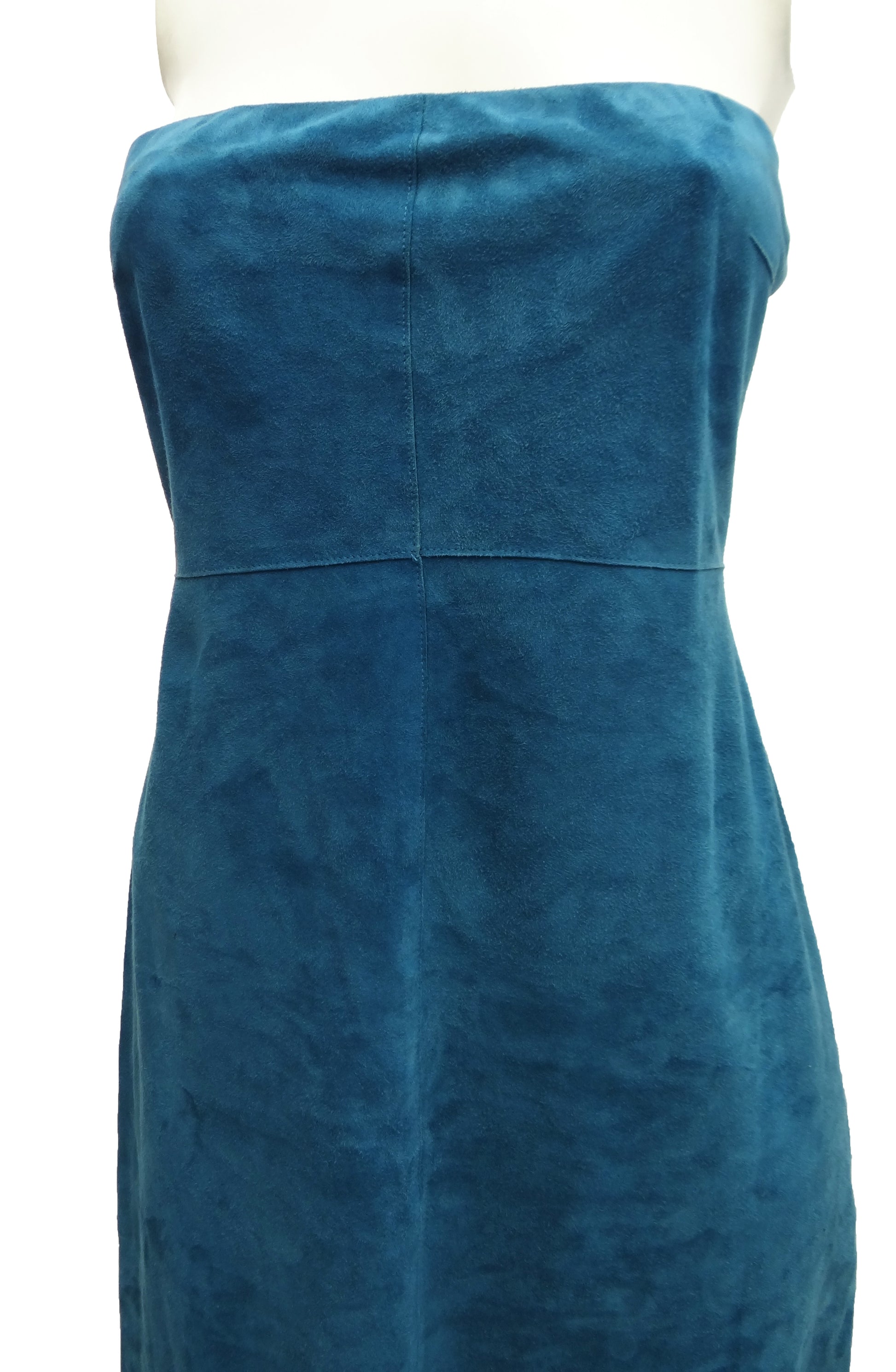 Tahari Petrol Blue Strapless Suede Sheath Dress Uk10-12