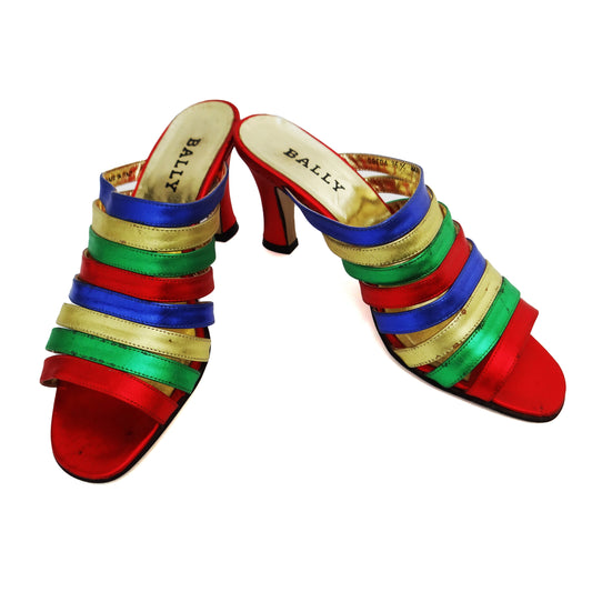 Bally Multicoloured Metallic Strappy Heeled Mules, EU36.5