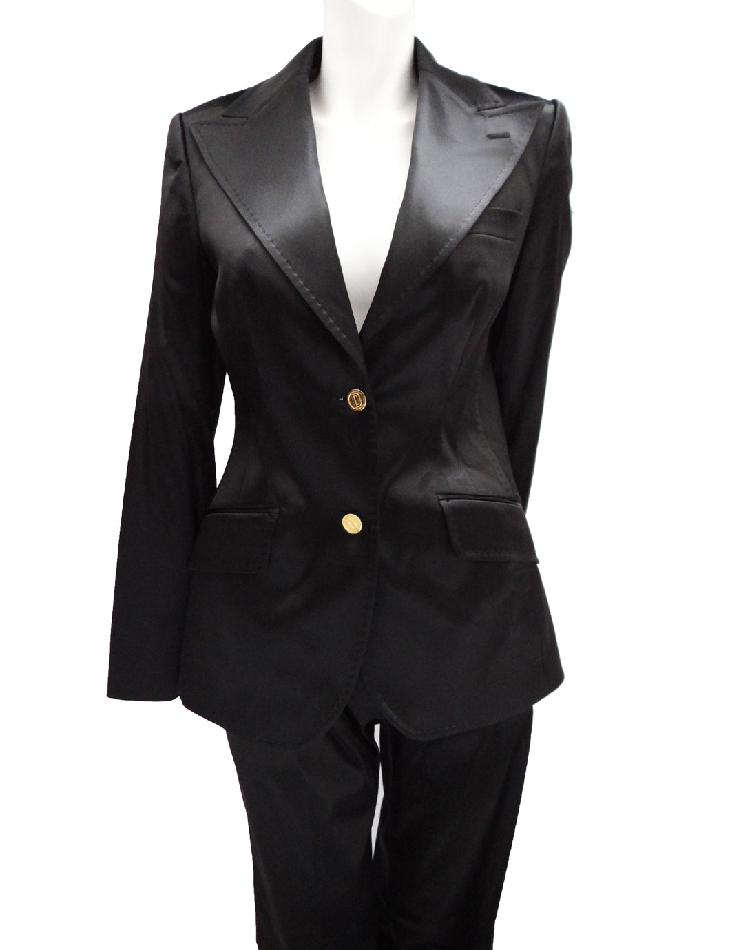 Dolce & Gabbana Trouser Suit in Black Satin, UK12-14