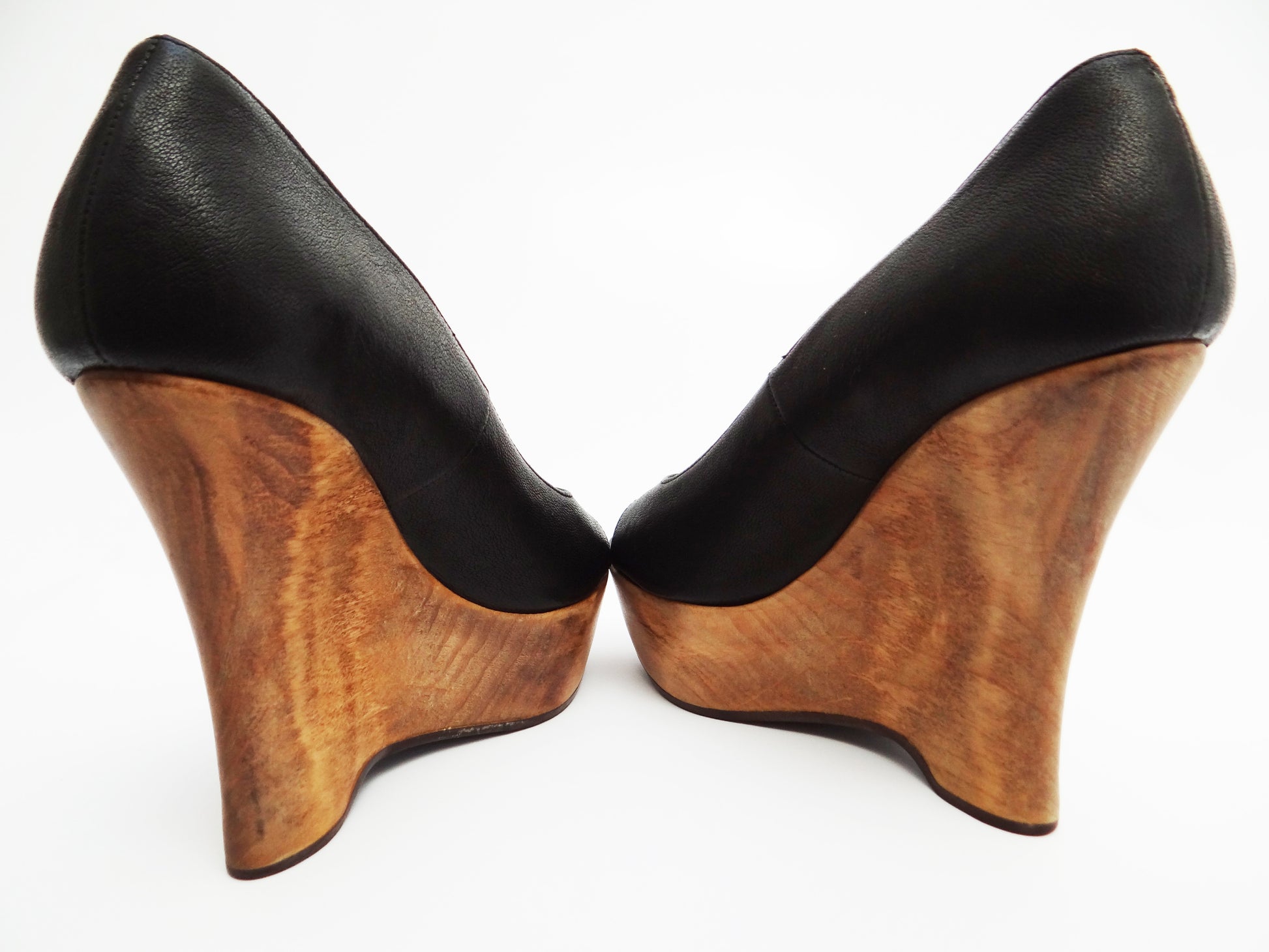 Lanvin Peep Toe Sculpted Wooden Wedges UK4