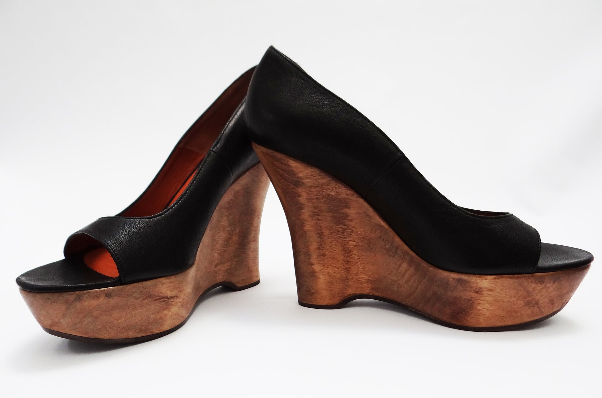 Lanvin Peep Toe Sculpted Wooden Wedges UK4