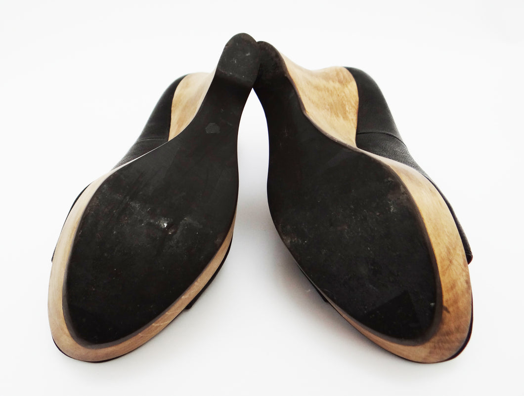 Lanvin Peep Toe Sculpted Wooden Wedges, UK4 – Menage Modern Vintage