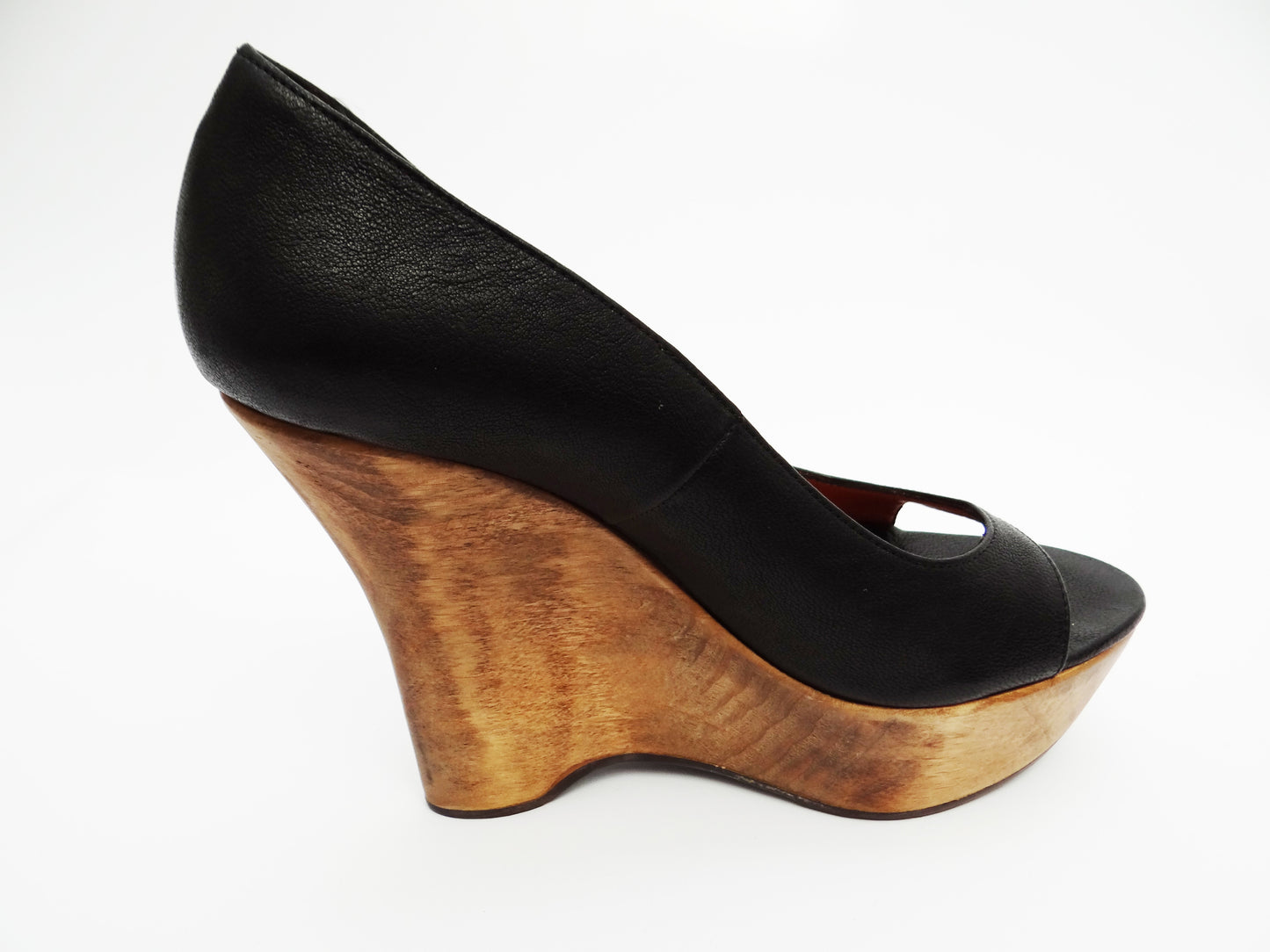 Lanvin Peep Toe Sculpted Wooden Wedges UK4