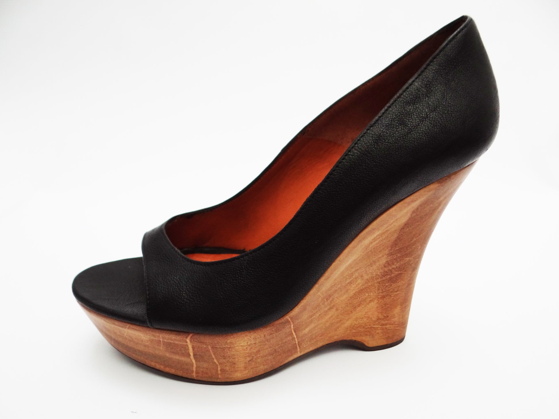 Lanvin Peep Toe Sculpted Wooden Wedges UK4