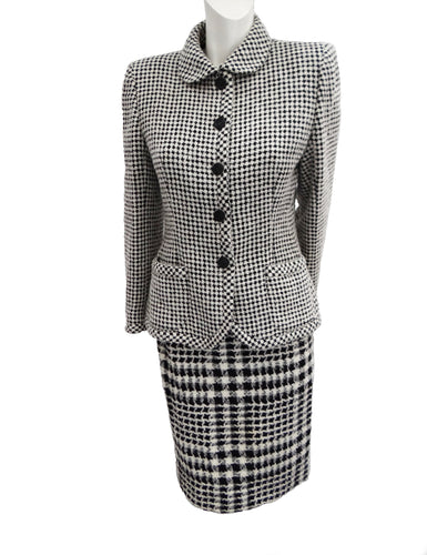 Ungaro Vintage Two Tone Skirt Suit in Houndstooth and Plaid, UK10-12