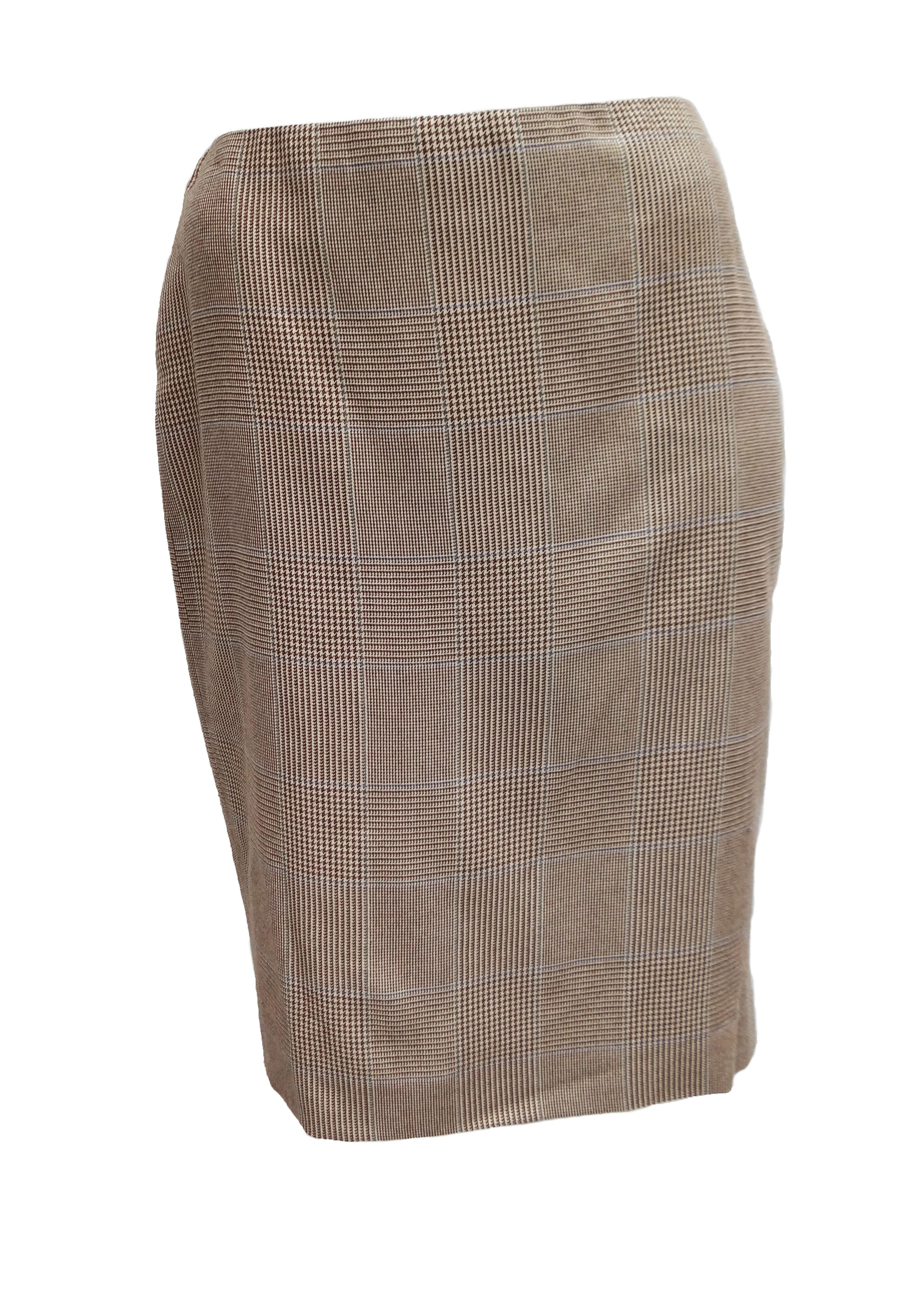 Ralph Lauren Pencil Skirt in Tan Cashmere and Silk Glen Plaid, UK12