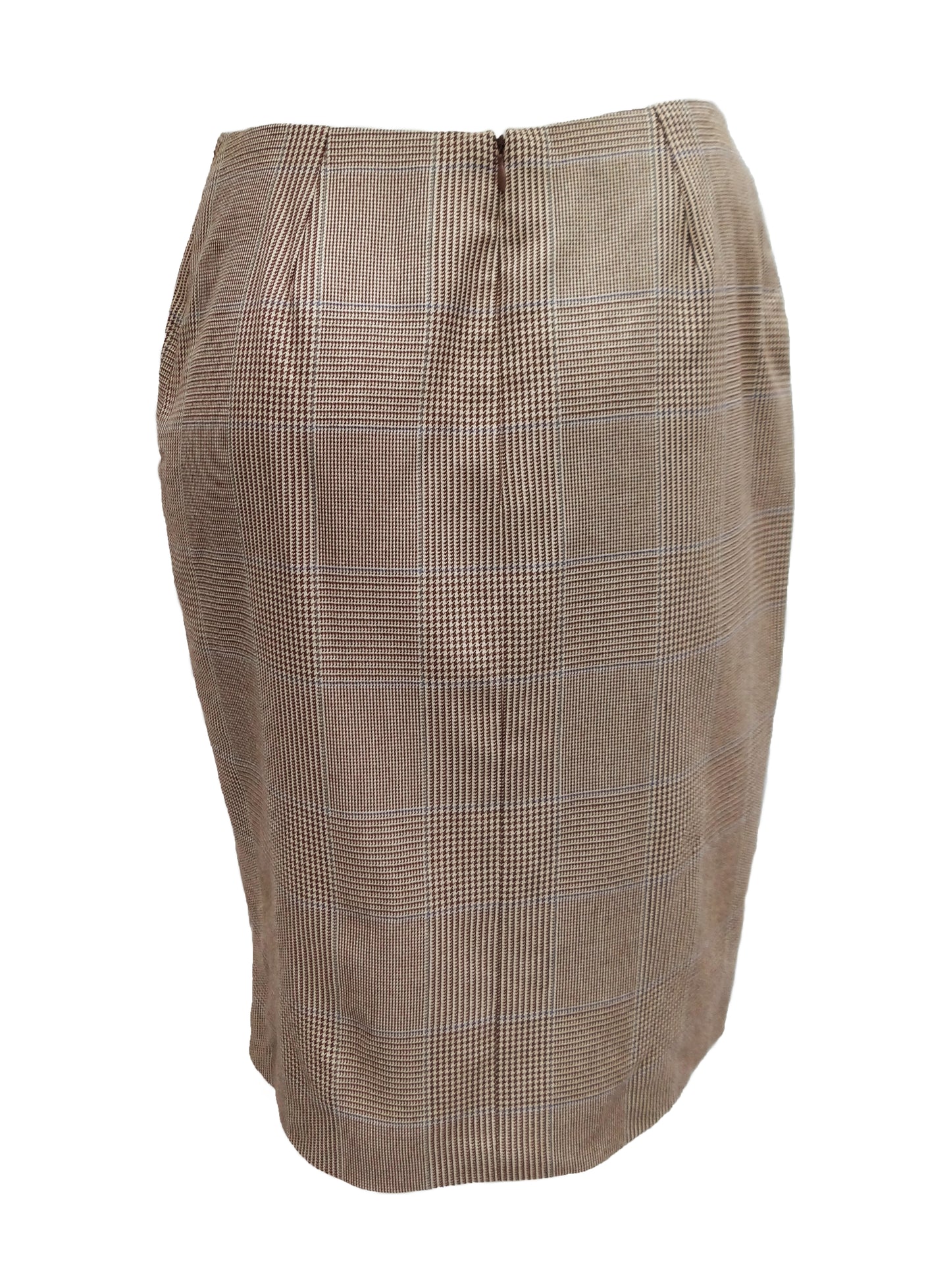 Ralph Lauren Pencil Skirt in Tan Cashmere and Silk Glen Plaid, UK12