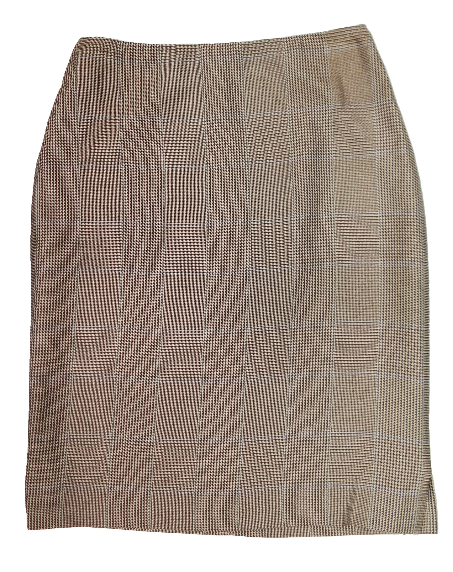 Ralph Lauren Pencil Skirt in Tan Cashmere and Silk Glen Plaid, UK12