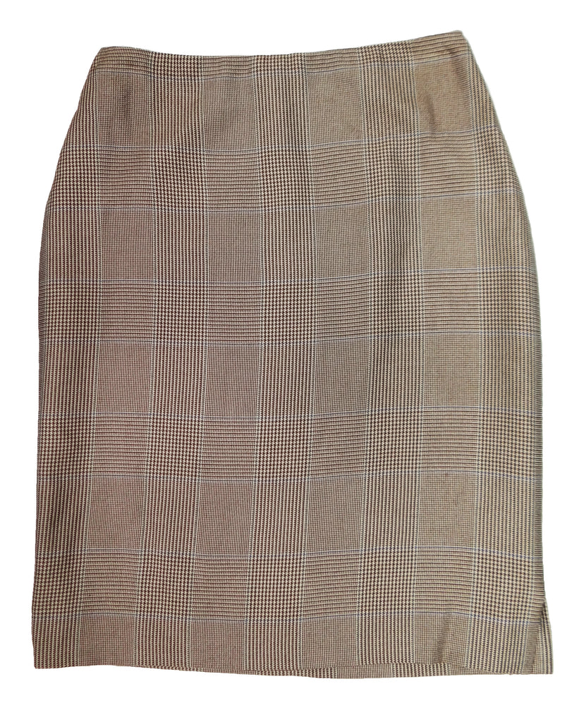 Ralph Lauren Pencil Skirt in Tan Cashmere and Silk Glen Plaid, UK12 ...