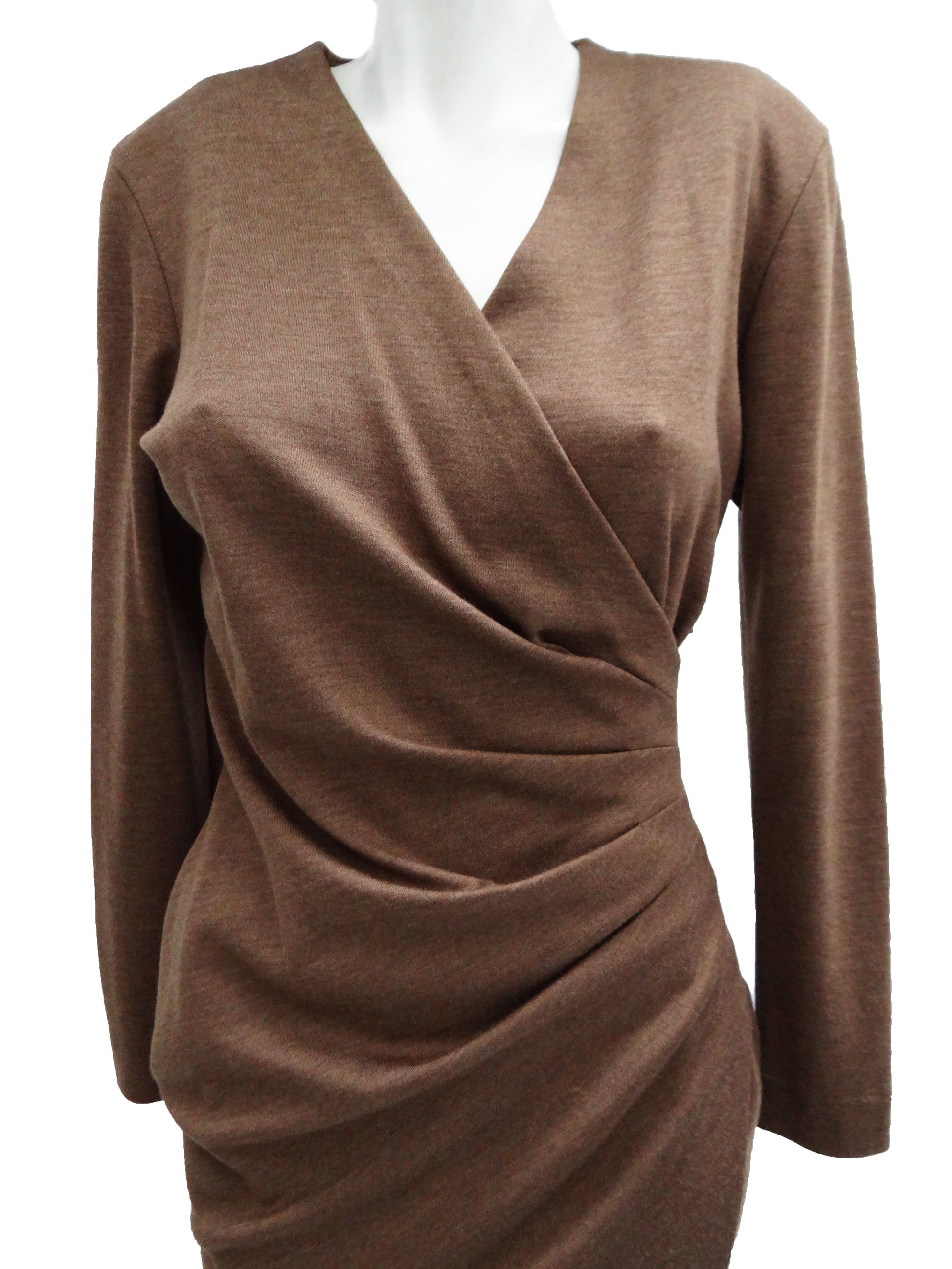 Max Mara Draped Wrap Dress in Soft Brown Wool, UK10