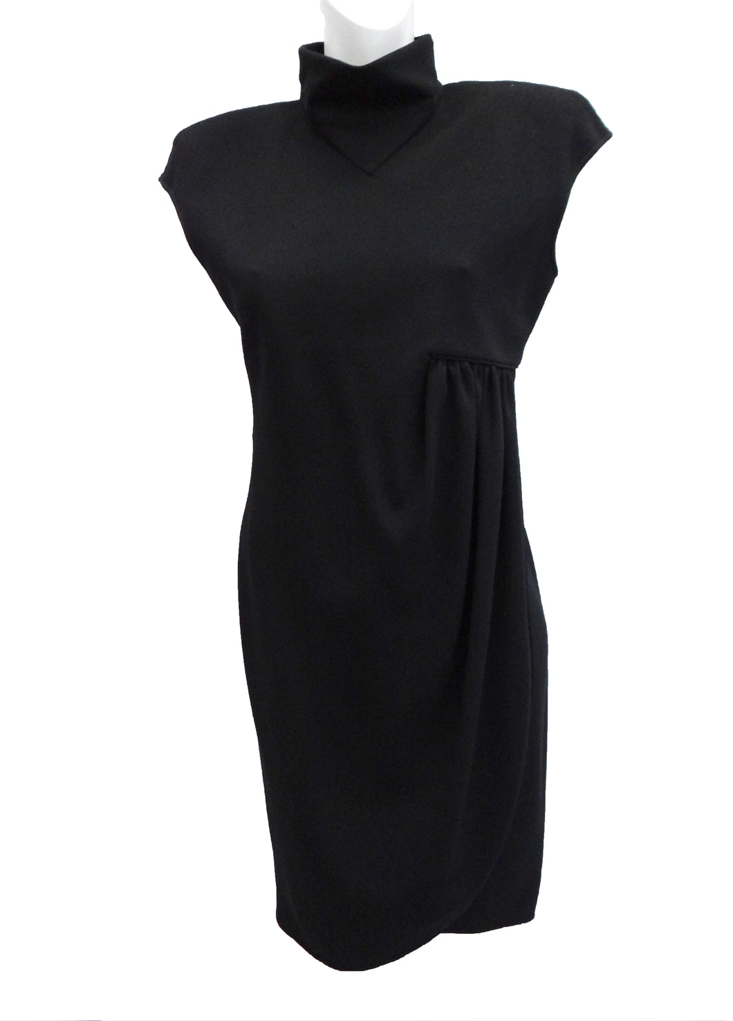 Valentino Asymmetric Wrap Dress in Black Wool Crepe, UK10-12