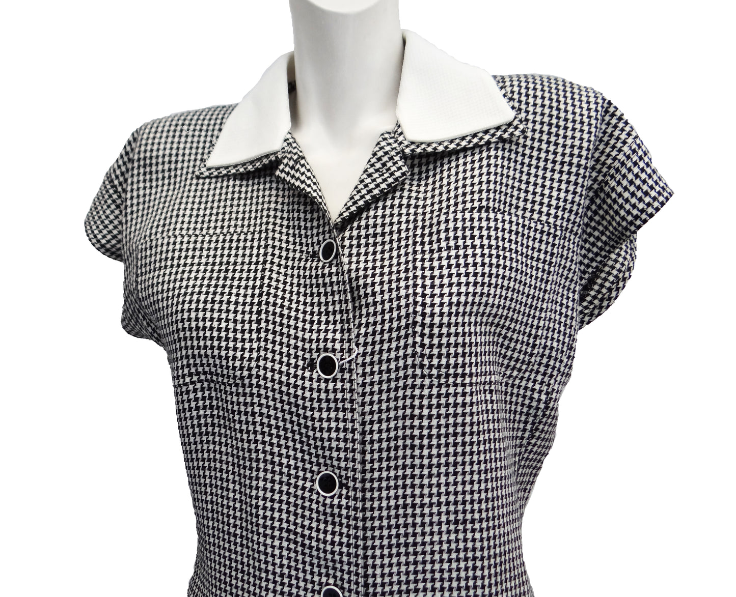 Ungaro Vintage Button-through Houndstooth Dress with Contrasting Collar, UK12