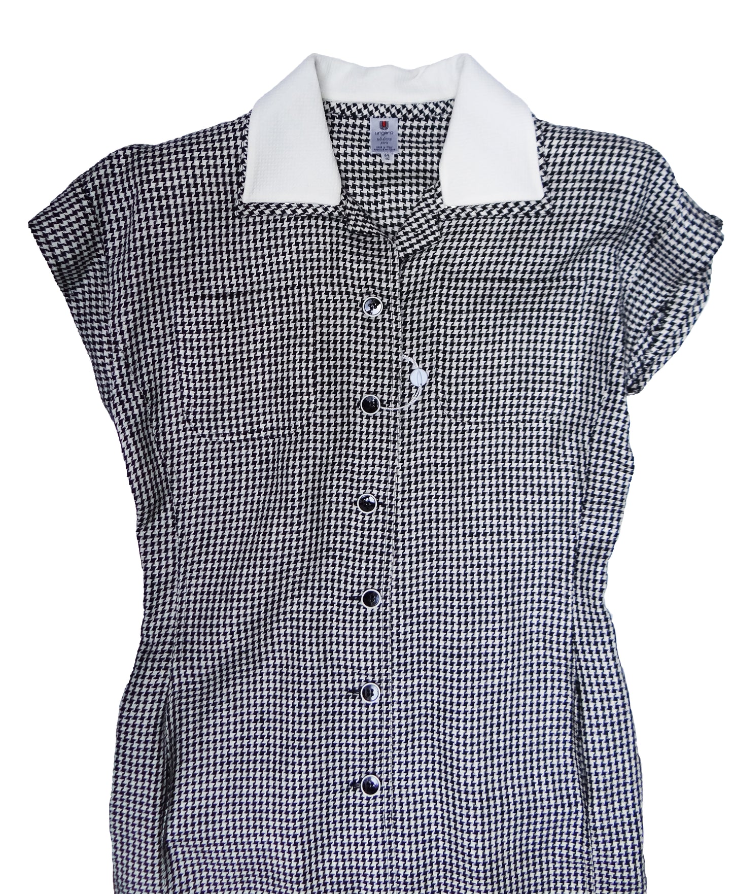 Ungaro Vintage Button-through Houndstooth Dress with Contrasting Collar, UK12