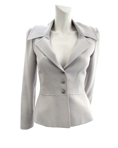 Vintage Jean Muir Fitted 1940s Style Jacket in Pearl Grey Crepe, UK8