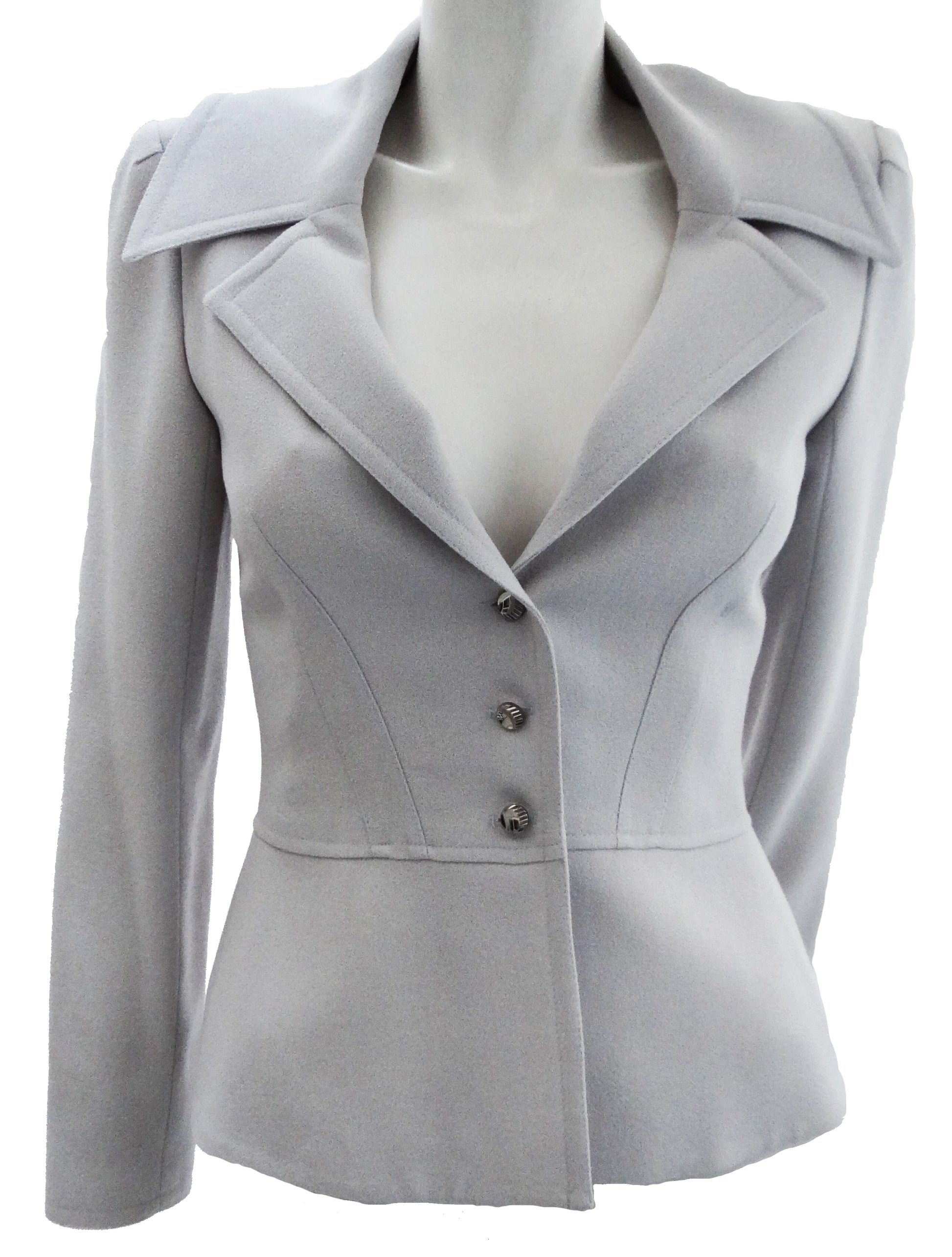 Vintage Jean Muir Fitted 1940s Style Jacket in Pearl Grey Crepe, UK8