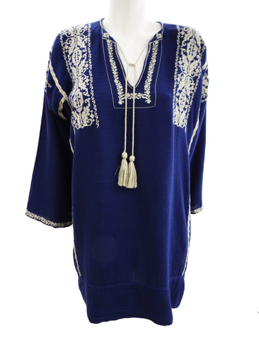 Isabel Marant Etoile Embroidered Tunic Dress in Navy Blue, UK10-12
