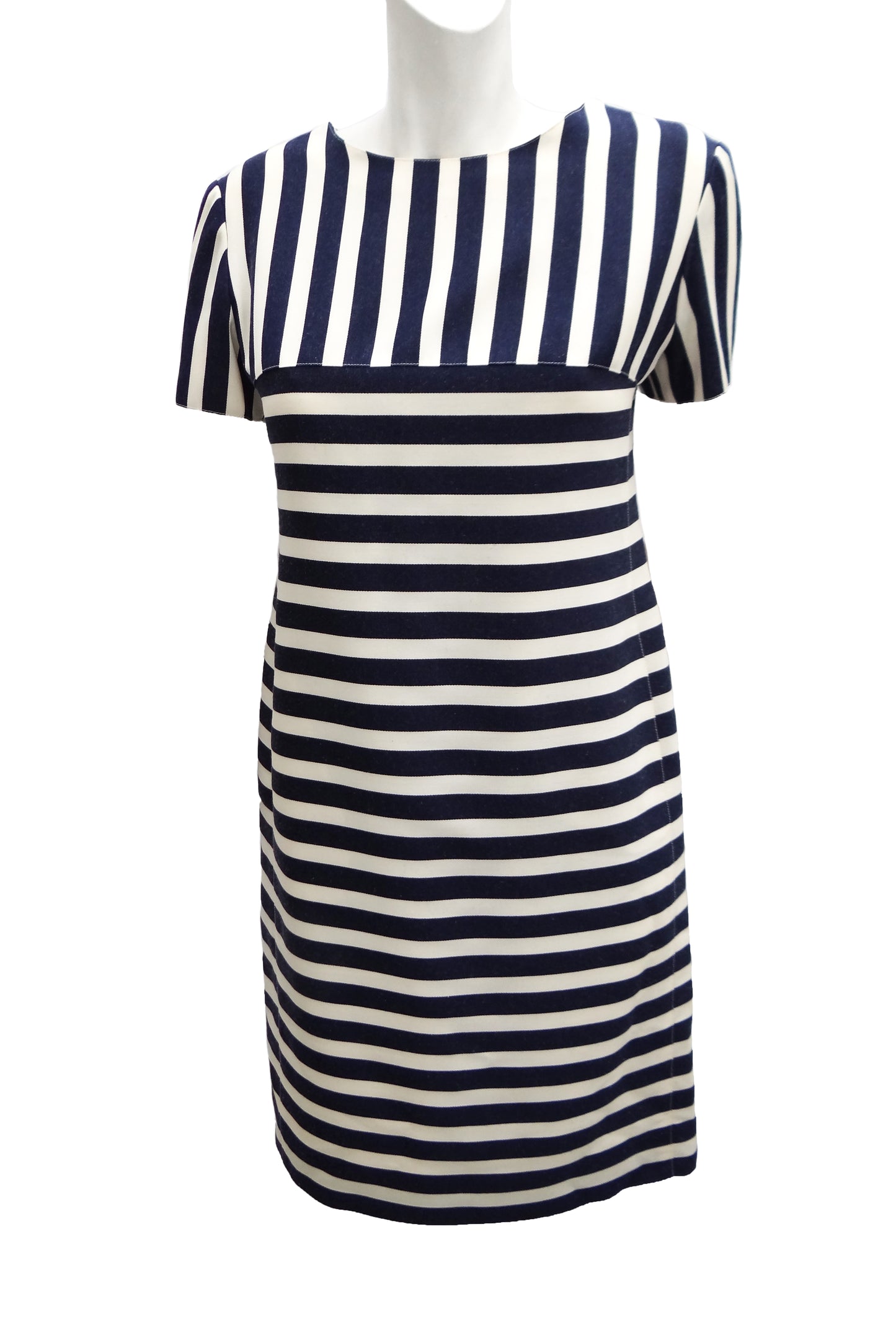 Courreges Vintage Shift Dress in Blue and White Stripes, UK10