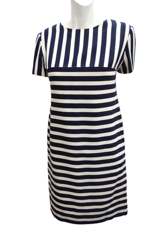 Courreges Vintage Shift Dress in Blue and White Stripes, UK10