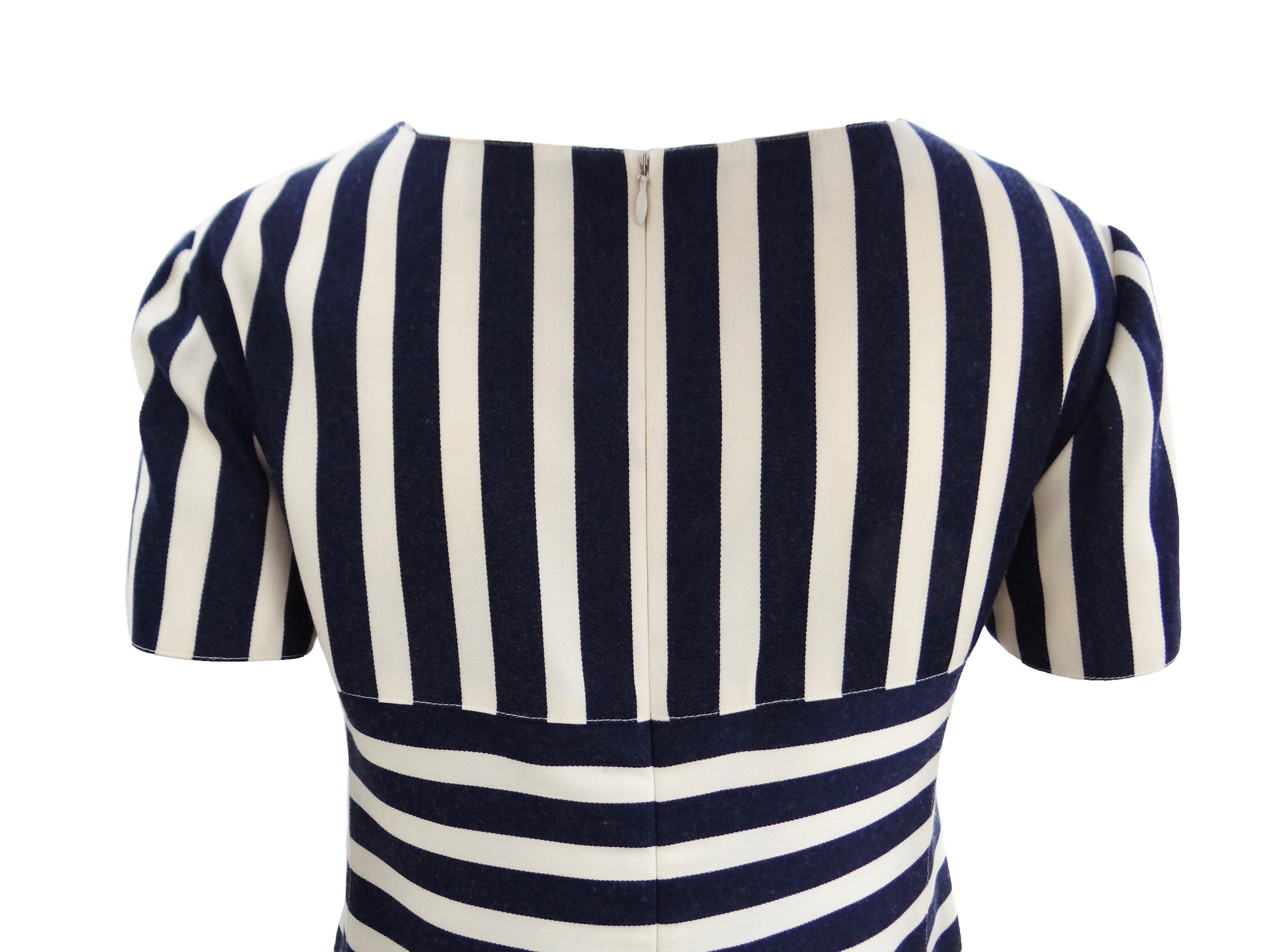 Courreges Vintage Shift Dress in Blue and White Stripes, UK10